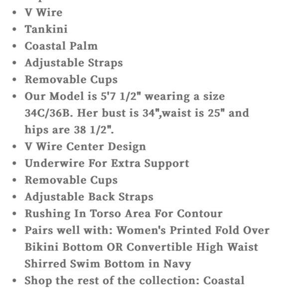 NEW Anne Cole V-Wire Tankini Swim Top XL Navy Blue White Coastal Palms Print - Picture 5 of 10